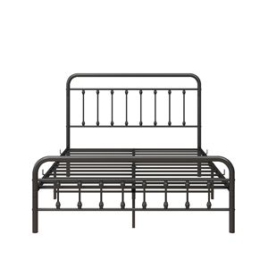 Struttura letto a piattaforma in metallo nero con robusto supporto a doghe, facile da montare, non richiede rete a molle, testiera inclusa - Product Image 3