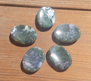 Wholesale Natural Moss Agate Raw Carved Polished Hot Therapy Stone Yoga Worry Stone for Healing & Gifting Moss Agate Thumb Stone - Product Image 1