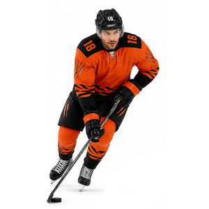 Ensemble de maillots de hockey sur glace sublimés personnalisés, orange et noir, manches longues, évacuation de l'humidité, uniforme pour hommes adultes avec numéros d'équipe - Product Image 5