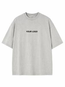 เสื้อยืดคอตตอนสีเทาทรงโอเวอร์ไซส์สำหรับผู้ชาย คอกลม แขนสั้น พิมพ์โลโก้ตามสั่ง ผ้าเจอร์ซีย์สวมใส่สบาย ระบายอากาศได้ดี ดีไซน์ด้านหน้าแบบกำหนดเองได้ - Product Image 2