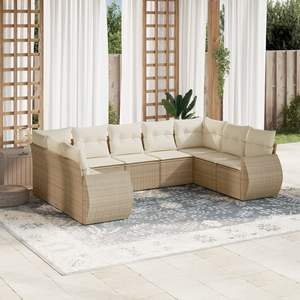 Beige Garden <b>Sofa</b> <b>Set</b> Pe Wicker Rattan Cushioned Outdoor Furniture Contemporary Design - Product Image 1