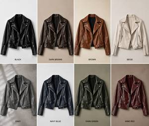 Chaqueta de Moto de Cuero PU para Hombre, Corte Ajustado, Cierre de Cremallera, Cuello Camisero, Largo Corto, Color Sólido, para Otoño - Product Image 6
