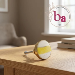 Contemporary Round Cabinet <b>Knob</b> Brass Yellow <b>White</b> Marble Design Eco-Friendly Easy Installation for Kitchen Gym Furniture Handle - Product Image 2