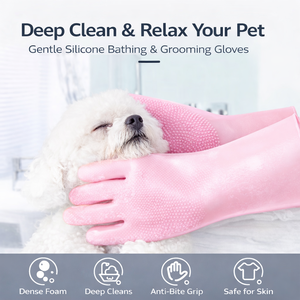ถุงมือและแปรงอาบน้ำสัตว์เลี้ยงซิลิโคนรักษ์โลกสำหรับสุนัขและแมว - นวดอย่างอ่อนโยนและขจัดขนหลุดร่วง - Product Image 5