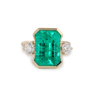 Best Seller 14x10mm Colombian Lab Grown Emerald IGI Certified 14K Solid Yellow Gold Bridal Set Luxury Half Bezel <b>Statement</b> <b>Ring</b> - Product Image 4
