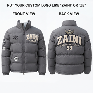 Premium 300 GSM Nylon Puffer Jacket Quilted Horizontal Panels Warm Winter <b>Coat</b> Custom Chenille Logo <b>Grey</b> Streetwear - Product Image 1