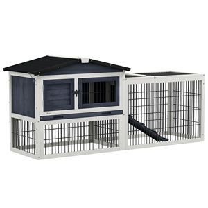 Gabbia per Conigli Resistente da 150 cm, a 2 Livelli, Rettangolare, per Esterni, con Parte Superiore Apribile, Grigio Scuro, Stile Semplice, per Conigli di Taglia Media - Product Image 1