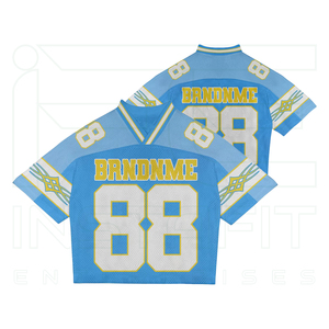 เสื้อฟุตบอลตาข่ายสีน้ำเงินแบบกำหนดเองสำหรับผู้ชาย คอวี แขนสั้น ลายซับลิเมชั่น เสื้อฟุตบอลวินเทจ เสื้อยืดตาข่ายผู้ชาย เสื้อฟุตบอลย้อนยุค - Product Image 3
