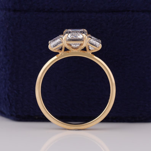 Women's Emerald Cut Diamond Three Stone Ring white Gold Prong Setting Classic Style Engagement Ring - Product Image 4