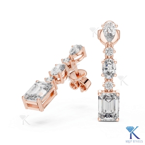 Boucles d'oreilles pendantes en diamant CVD de forme mixte cultivé en laboratoire, poire, ovale, taille émeraude, en or massif 14K 18K, bijoux de luxe raffinés pour femme, idéales pour les mariages - Product Image 6