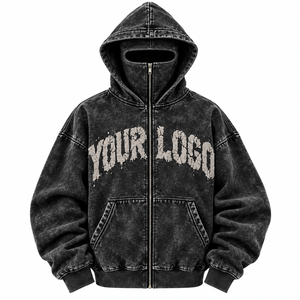 Nouveau Hoodie Zippé Unisexe Tendance en Coton 100% de Haute Qualité, Délavé à l'Acide, avec Masque Amovible, Écologique, Coupe Oversize, Style Streetwear, Imprimé Lettres - Product Image 3