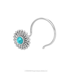 Pendiente de Nariz con Turquesa en Forma Redonda de Plata de Ley 925, Estilo Indio, para Mujeres y Niñas - Product Image 2