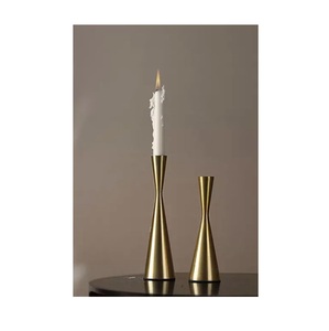 Gold Pillar Candle Holder Set of 3 <b>Brushed</b> Brass Conical Candle Stands Minimalist Taper Pillar Pedestals for Dining Table Decor - Product Image 3