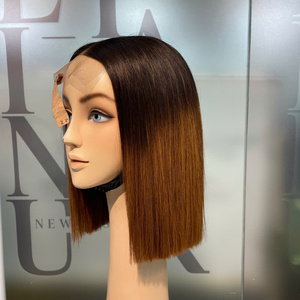 Pelucas Bob de Cabello Humano Vietnamita Súper Doble Trama, Color Marrón Ombre, Liso Extremo, con Encaje Transparente - Product Image 4