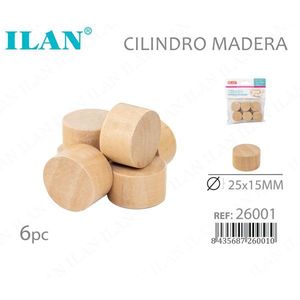 Cylindres en bois Ilan 25x15mm, 6 pièces, rondelles en bois pour artisanat - Product Image 3
