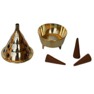 เตาเผาเครื่องหอมดีไซน์โลหะทองเหลืองคุณภาพสูงสุด พร้อมดีไซน์ขัดเงาสวยงาม ชุดสองชิ้น รูปทรงกรวย - Product Image 6