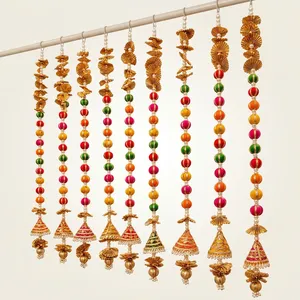 Toran de cuentas chapado en oro con colgantes de cono para decoración del hogar en Diwali y bodas - Product Image 4