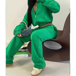 Oem New Trending Stand Collar Zip up Crop Top <b>Jacket</b> Custom logo Vintage Acid Wash Two Piece Shorts & Hoodie Set for Women - Product Image 5