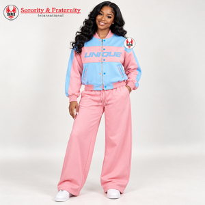 Ensemble de survêtement rose et bleu pour femmes Gamma Phi Delta Sorority, manches longues, demi-zip, cordon de serrage, ensemble de jogging sportif décontracté - Product Image 4