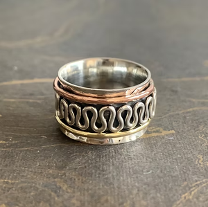 Three Tone 925 <b>Silver</b> Unisex <b>Spinner</b> <b>Ring</b> 11.1 Grams for Gift Party & Everyday Wear - Product Image 4