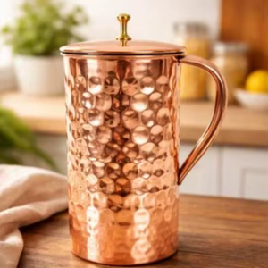 Copper <b>jug</b> set for elegant artistic dining atmosphere water serving metal set with glasses durable reusable kitchen dining <b>drink</b> - Product Image 1