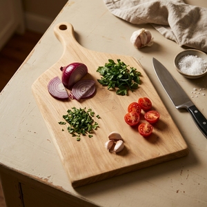 Planche à découper en bois de teck naturel à bords bruts, bloc de découpe en bois organique, plateau de service pour charcuterie, avec poignée de suspension - Product Image 3