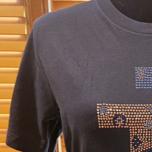 <b>Women</b> <b>Black</b> Rhinestone Graphic T <b>Shirt</b> Short Sleeve Crew Neck Crystal Embellished Casual Fashion Tee Custom Wholesale Apparel - Product Image 4