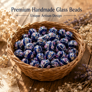 Cuentas de vidrio de lujo hechas a mano de 12 mm para tartas de boda, cuentas redondas de lampwork azul marino con remolino plateado para pendientes, collares y pulseras - Product Image 5