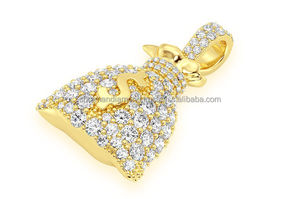 Colgante de Oro Sólido de 10K Personalizado con Diamante Cultivado en Laboratorio, Diseño de Bolsa de Dinero Emocional y Símbolo de Dólar, Joyería de Lujo Estilo Hip Hop Bling, Regalo - Product Image 2