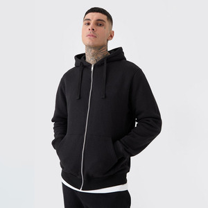 OEM Blank Custom Logo Slim Fit Black Flat Drawstrings Zip <b>up</b> Hoodie 100% Cotton Sports Jogging Personalized Hoodies Men - Product Image 1
