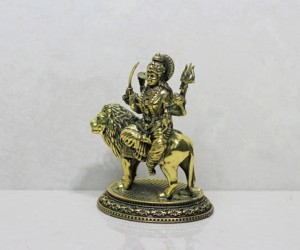 Statue de Durga en laiton moulée à la cire, faite à la main, sur cheval, déesse hindoue, idole décorative - Product Image 2