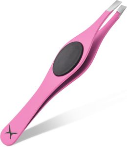 Ensemble de pinces à sourcils courbées en acier inoxydable sans soudure, étui en PU, pointes inclinées, pinces de précision durables pour une épilation classique - Product Image 3