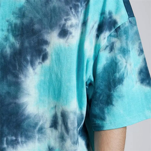 T-shirt à manches courtes pour homme de haute qualité, surdimensionné, tie-dye, col rond, tricoté, décontracté, motif bleu-vert, en coton - Product Image 6