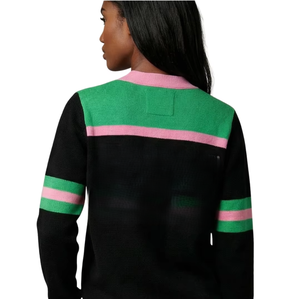 Cardigan anti-rides en tricot pour femme, collection Printemps-Hiver 1908, noir et rose, avec broderie chenille, style Sororité Grecque - Product Image 4