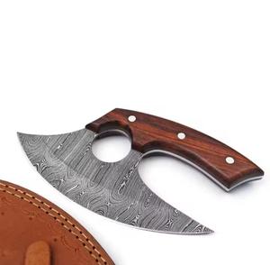 Couteau à pizza artisanal en acier Damas, idéal pour les hôtels, avec manche en bois personnalisé et étui en cuir, fabrication artisanale en acier, International - Product Image 5