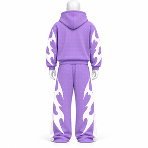Ensemble de survêtement streetwear unisexe avec broderie de logo personnalisé, comprenant un sweat à capuche vintage uni et un pantalon empilé, en tissu épais délavé à l'acide, en vente - Product Image 5