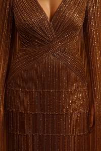 Vestido de Noche de Lujo con Lentejuelas Bronceadas y Mangas Tipo Capa, Vestido de Fiesta Brillante Ajustado hasta el Suelo para Mujer, Venta al por Mayor - Product Image 3