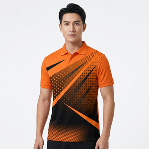 <b>Men's</b> Short Sleeve Polo Shirt Orange Black Geometric Print Quick Dry Polyester Sporty Regular Fit - Product Image 3