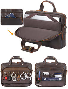 Vintage Style Genuine Leather Briefcase Multi Zip Business Laptop Bag for Men Handmade Travel Office Messenger with Shoulder - Product Image 5