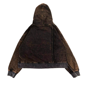 Sweat à capuche cargo zippé pour homme, coupe ample, style streetwear, en molleton épais délavé vintage, multi-poches, OEM - Product Image 2