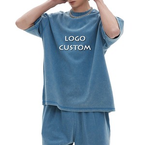 T-shirt personnalisé à épaules tombantes, broderie vieillie, coton épais, délavage à la pierre, toutes options disponibles, fabrication usine - Product Image 4