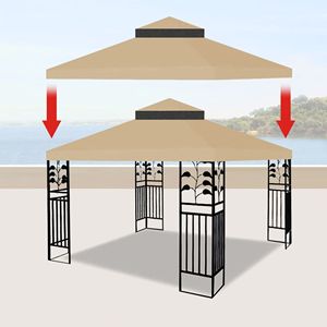 10x10 Ft Outdoor Patio Double Tiered Gazebo <b>Tent</b> Roof Top Cover Only Replacement <b>Canopy</b> for Pergola Gazebo (Frame Not Included) - Product Image 3