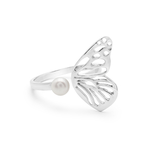 Bague fine en argent sterling S925 en forme de papillon avec sertissage de perle d'eau douce, romantique pour femme, à porter au quotidien, bijoux fins - Product Image 1