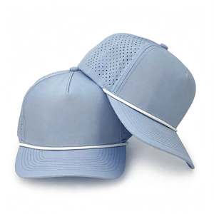 Gorra de Béisbol Blanca Transpirable de Malla, 6 Paneles, Visera Plana, Gorra Deportiva con Ribete Azul - Product Image 2