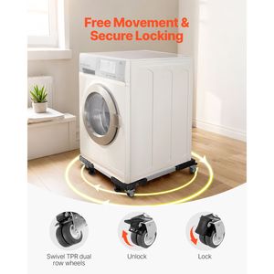 Base Mobile per Frigorifero con Capacità di Carico di 500 kg, 8 Ruote Gemelle Bloccabili, 4 Freni, Rotelle per Mobili da 27,5-35,4 Pollici per Lavatrice - Product Image 2