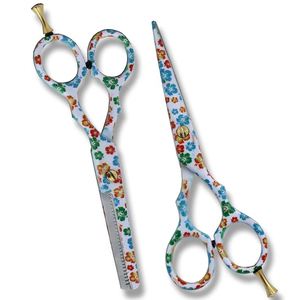 Ensemble de ciseaux de coiffure et d'éclaircissement multicolores professionnels pour salon de barbier, lames creuses affûtées, revêtement titane - Product Image 1