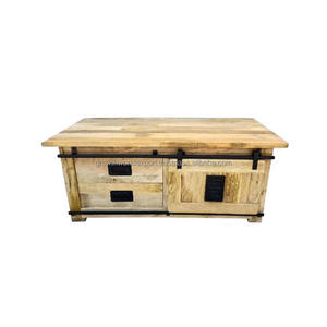 Industrial Jupiter Range 2 Sided Coffee <b>Table</b> Sliding Door 2 Drawers Rough Mango Wood Customized Size Living Room Home Furniture - Product Image 3