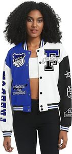 Women's Varsity <b>Jacket</b> Cropped Letterman <b>Jacket</b> Lightweight Button Down Bomber <b>Racer</b> Baseball Y2K Coats - Product Image 4