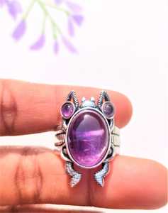 Amethyst 925 Sterling <b>Silver</b> Handmade Frog <b>Ring</b> Animal <b>Statement</b> Jewelry Gift For Him Anniversary <b>Ring</b> - Product Image 5