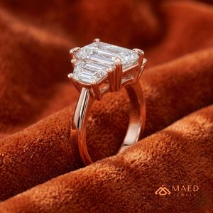 Elegant Rose Gold Radiant Cut Moissanite Engagement Wedding & Anniversary Three Stone Half Moon <b>Ring</b> High Quality Fine Jewellery - Product Image 2